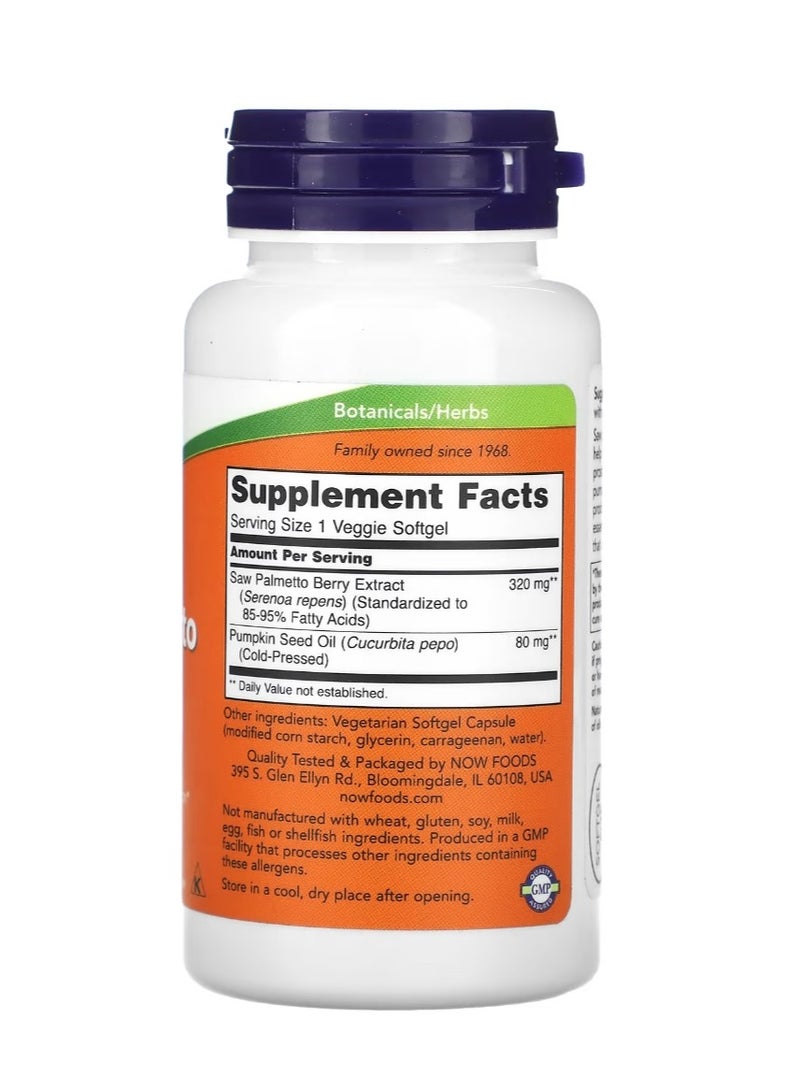 now Saw Palmetto Extract Men's Health 320 mg 90 Veggie Softgels - Image 2