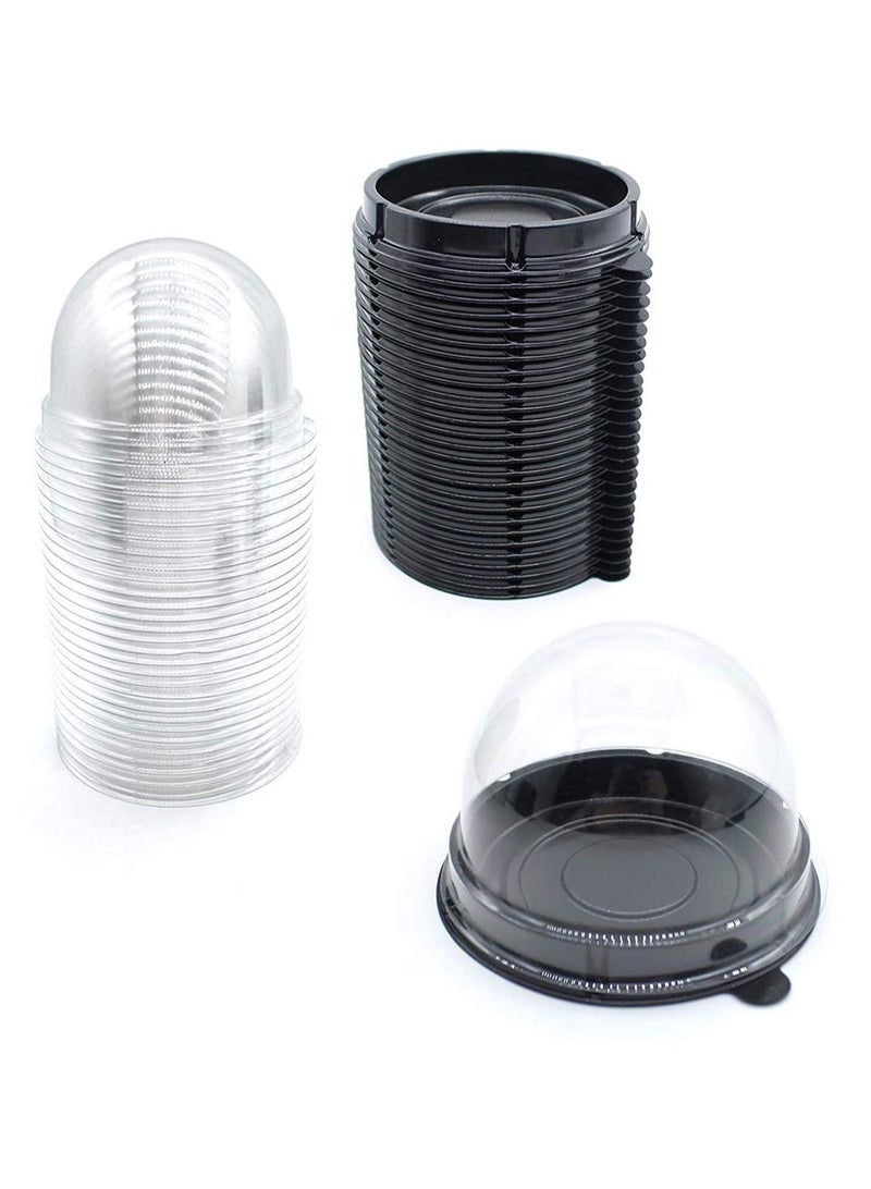SYOSI Cake Box Cupcake Container 50 PCS Mooncake Boxes Clear Plastic Mini Muffin Pod Dome Muffin Single Cupcake Holders Individual Cupcake Containers Plastic Disposable (Black) - Image 1