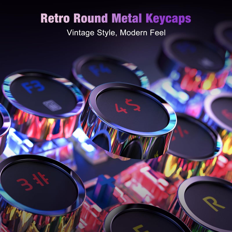 RisoPhy Typewriter Style Mechanical Gaming Keyboard, Metal Panel, Retro Punk Round Keycaps, Clicky Blue Switch, Rainbow LED Backlit, 104 Keys Wired Keyboard, Round Keycaps for PC Laptop Mac Gamer - Image 2