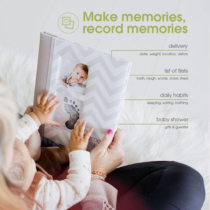 pearhead First 5 Years Chevron Baby Memory Book, Clean-Touch Safe Ink Pad for Baby’s Handprint or Footprint, Gender Neutral Milestone And Pregnancy Gray - Image 4