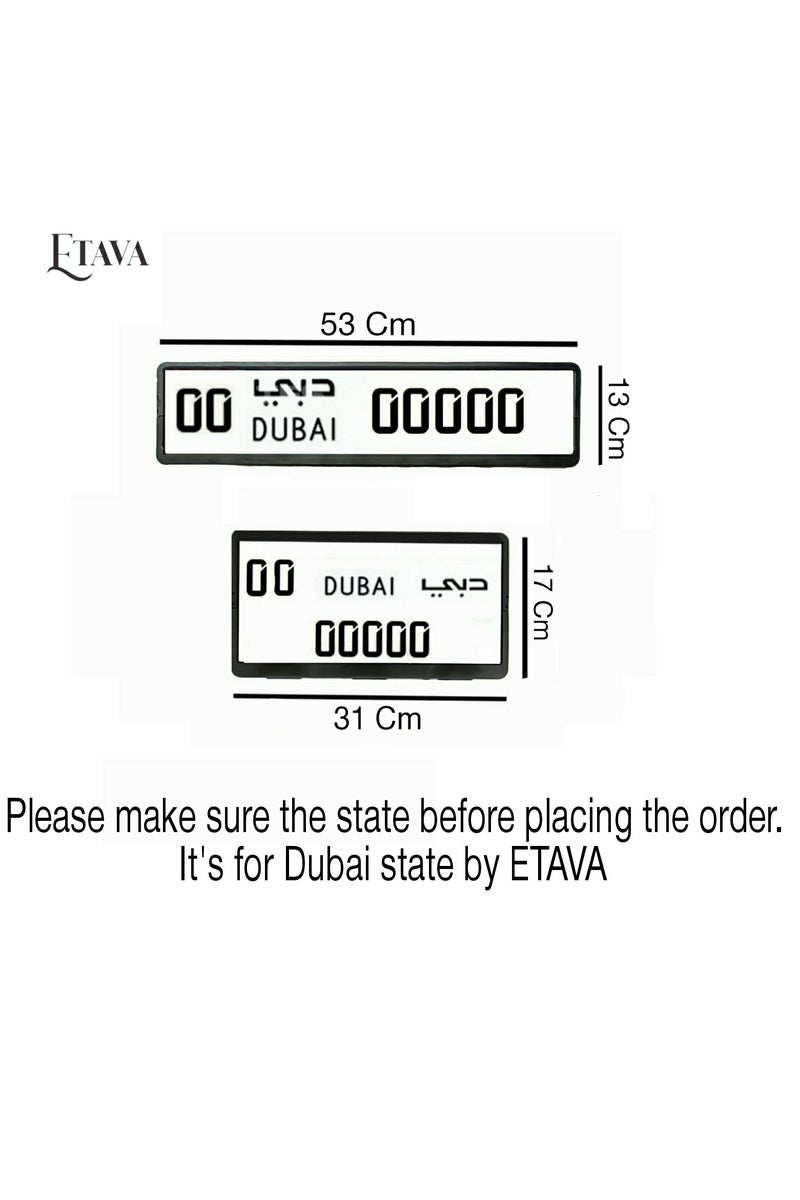 إيتافا إطار لوحة أرقام السيارة الطويل والقصير لإمارة دبي | طقم حامل لوحات رقم قطعتين (53×13 سم + 33×17.5 سم) | تصميم أسود ABS مع تثبيت بالبراغي | غطاء لوحات أنيق - Image 3