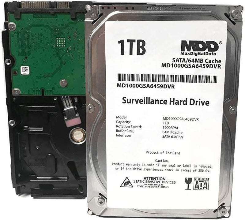 MDD MAXDIGITALDATA ماكس ديجيتال داتا 1 تيرابايت 64 ميجابايت كاش 5900PM SATA 6.0Gb/s 3.5 بوصة قرص صلب داخلي لمراقبة CCTV DVR (MD1000GSA6459DVR) - مع ضمان لمدة سنتين (مجددة) - Image 1