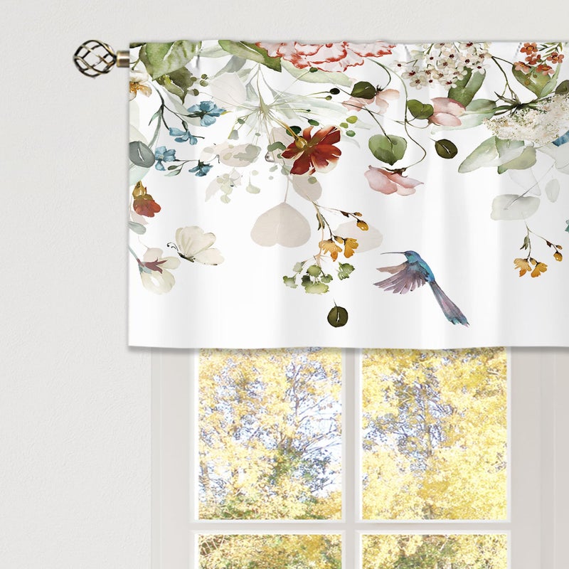 Laifzere Laifzere Spring Floral Curtain Valance for Window Treatments Red Flower Botanical Rod Pocket Kitchen Treatment Plant Colorful Wildflower Window Drapes for Bathroom Bedroom Living Room (52x18 Inch)  - Image 4