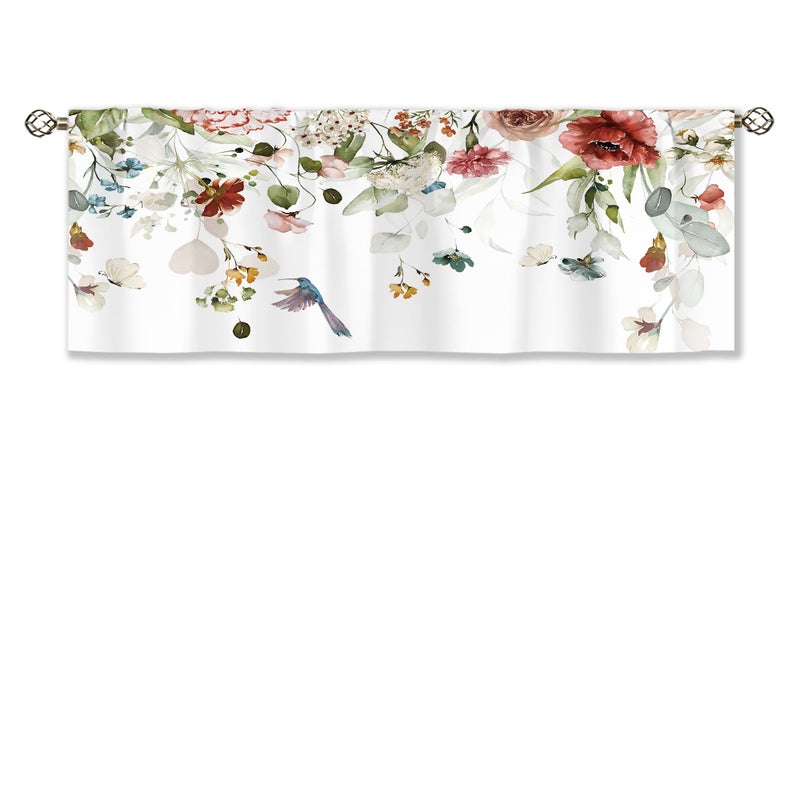 Laifzere Laifzere Spring Floral Curtain Valance for Window Treatments Red Flower Botanical Rod Pocket Kitchen Treatment Plant Colorful Wildflower Window Drapes for Bathroom Bedroom Living Room (52x18 Inch)  - Image 5
