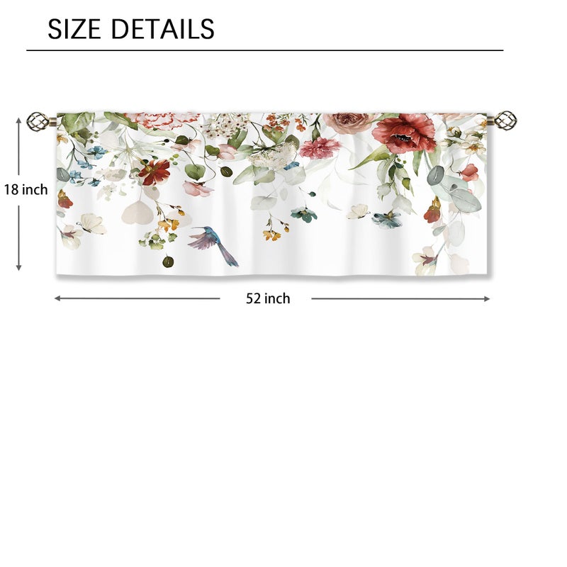 Laifzere Laifzere Spring Floral Curtain Valance for Window Treatments Red Flower Botanical Rod Pocket Kitchen Treatment Plant Colorful Wildflower Window Drapes for Bathroom Bedroom Living Room (52x18 Inch)  - Image 2