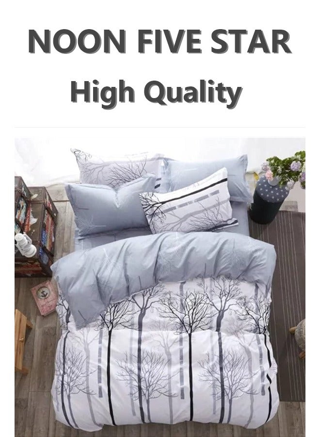 Printed Duvet Set, King Size 220x240 cm - 6-Pcs Bed Set, Microfiber Fabric - 1 Duvet Cover, 1 Fitted Sheet, 2 Pillow Shams, 2 Pillowcases (Filler Not Included)