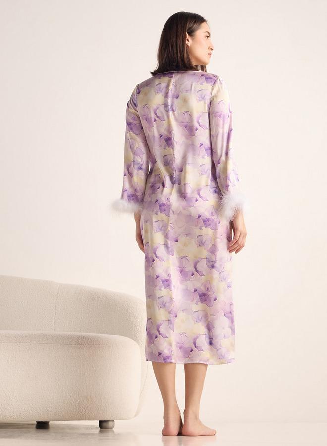 سبلاش فيڤ فستان نوم ساتان بطبعة زهور - Image 3