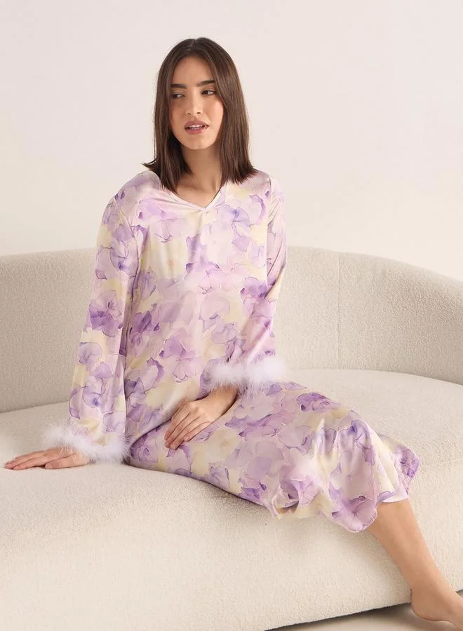 Splash FAV Floral Print Satin Night Dress