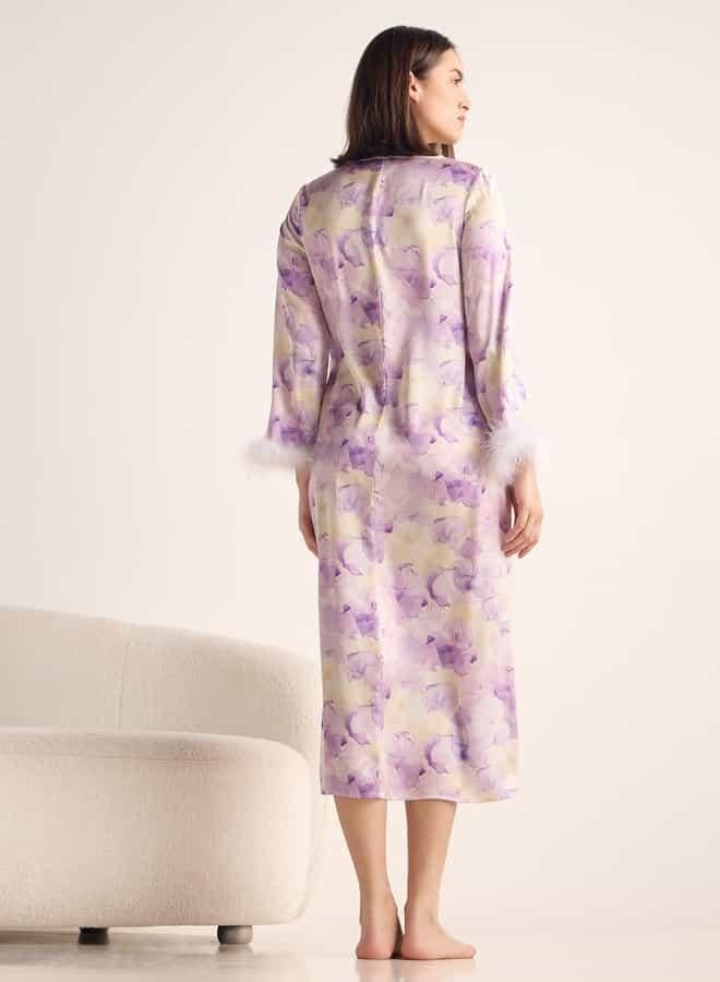 سبلاش فيڤ فستان نوم ساتان بطبعة زهور - Image 4