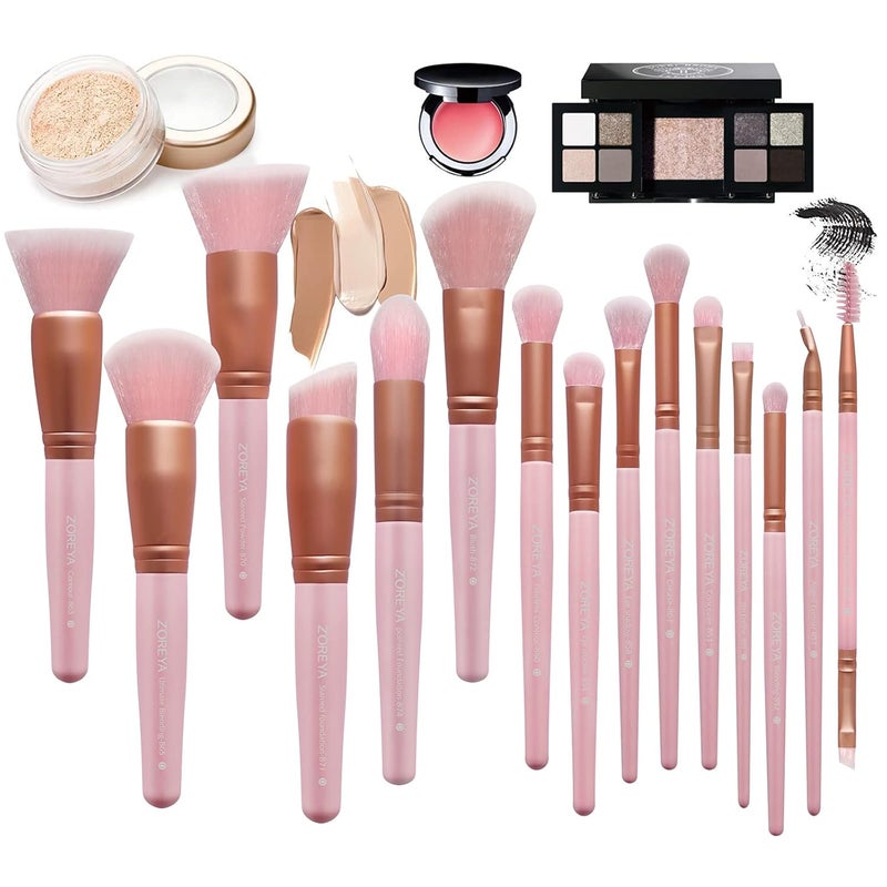 Raffaello ZOREYA Makeup Brush Set - 15 Pcs Premium Synthetic Foundation Concealers Eye Shadows Make Up Brush,Eyeliner Brushes(Pink) - Image 5