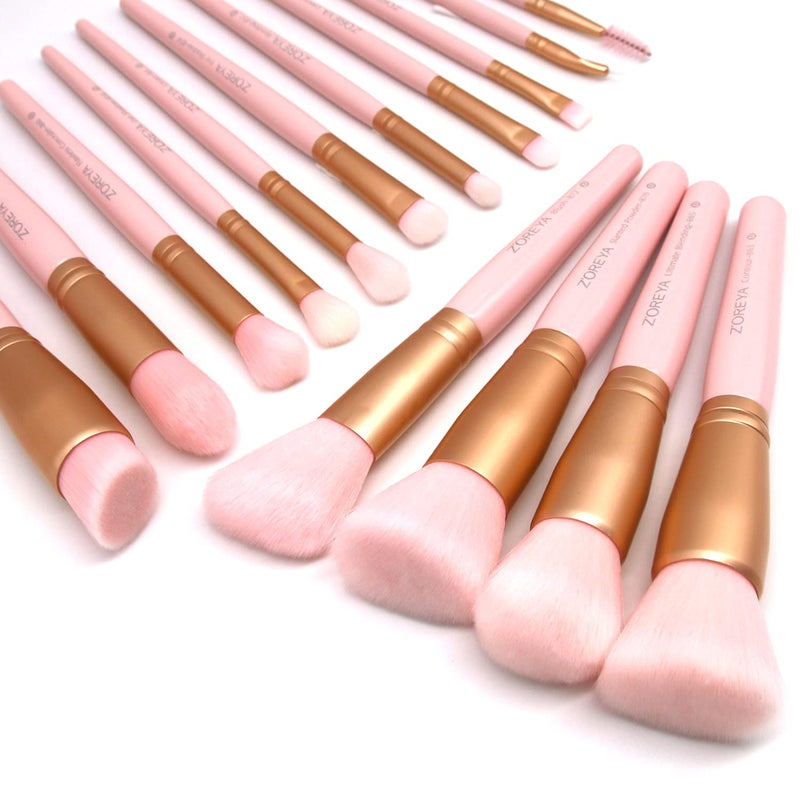 Raffaello ZOREYA Makeup Brush Set - 15 Pcs Premium Synthetic Foundation Concealers Eye Shadows Make Up Brush,Eyeliner Brushes(Pink) - Image 1