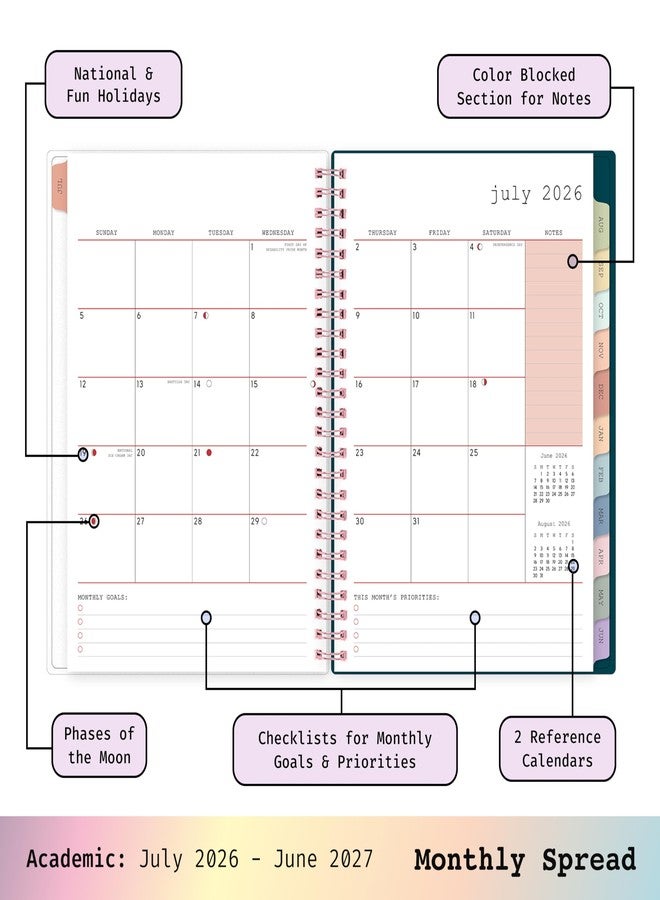 Blue Sky WAAV 2026-2027 Weekly and Monthly Academic Year Planner Calendar, July 2026 - June 2027, 7" x 9", Flexible Cover, Wirebound, Laminated Tabs, Storage Pocket, Includes 20 Extra Notes Pages, Callisto - Image 4