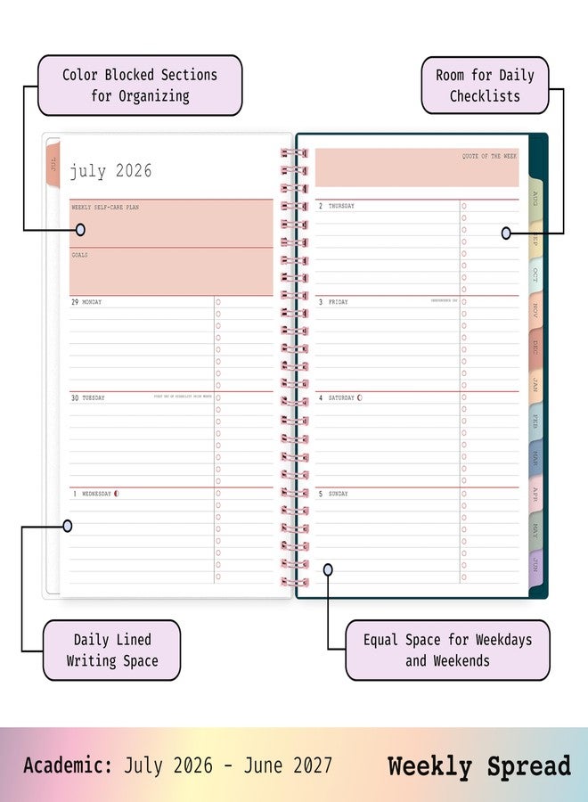 Blue Sky WAAV 2026-2027 Weekly and Monthly Academic Year Planner Calendar, July 2026 - June 2027, 7" x 9", Flexible Cover, Wirebound, Laminated Tabs, Storage Pocket, Includes 20 Extra Notes Pages, Callisto - Image 3