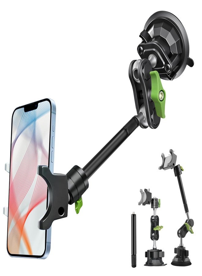 HEMMOTOP Suction Cup Car Phone Mount, 12 in Heavy Duty Metal Cell Phone Holder for Windshield, 360° Rotation Vacuum Magic Arm for iPhone All Smartphone & Cars Truck - Image 1