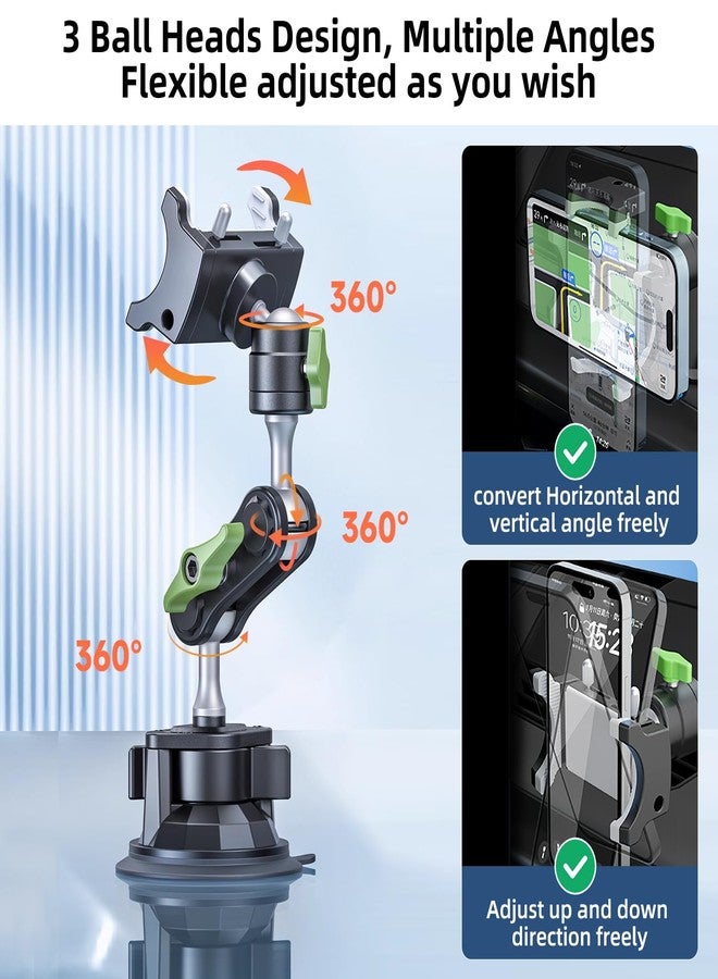 HEMMOTOP Suction Cup Car Phone Mount, 12 in Heavy Duty Metal Cell Phone Holder for Windshield, 360° Rotation Vacuum Magic Arm for iPhone All Smartphone & Cars Truck - Image 4