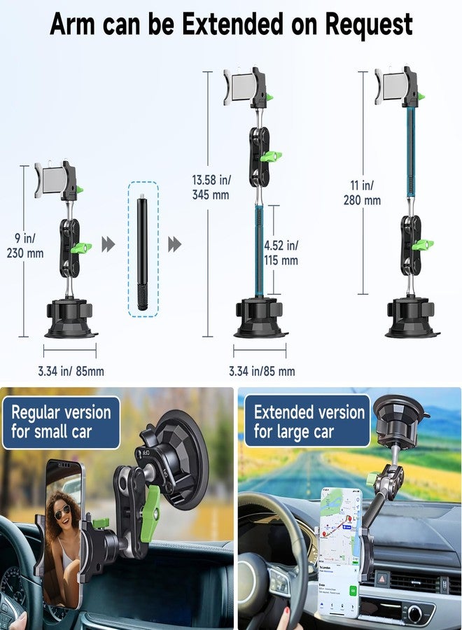 HEMMOTOP Suction Cup Car Phone Mount, 12 in Heavy Duty Metal Cell Phone Holder for Windshield, 360° Rotation Vacuum Magic Arm for iPhone All Smartphone & Cars Truck - Image 3