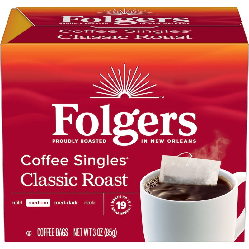 Folgers Classic Medium Roast Coffee, 19 Single Serve Coffee Bags - Image 1