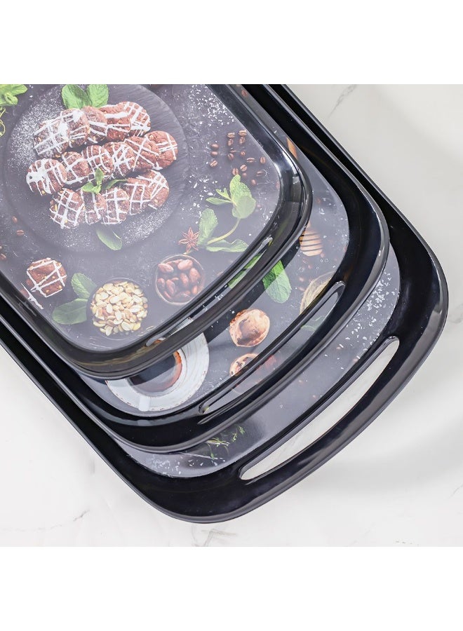 DANUBE HOME Comfort 3-Piece Melamine Tray Set Black – Durable, Lightweight & Stylish Serving Trays for Snacks, Tea, Breakfast & Parties, Perfect for Home, Cafes & Outdoor Use S-32X23Cm,M-38X27Cm,L-45X28Cm - Image 3