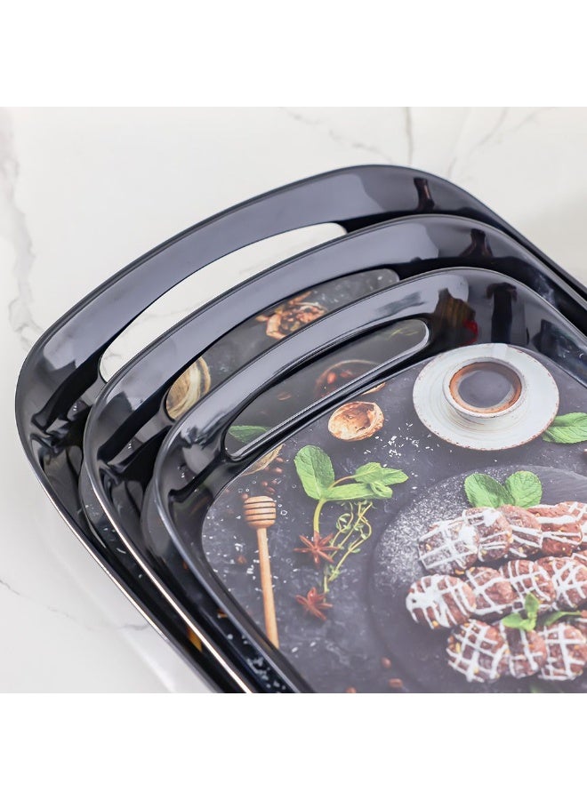 DANUBE HOME Comfort 3-Piece Melamine Tray Set Black – Durable, Lightweight & Stylish Serving Trays for Snacks, Tea, Breakfast & Parties, Perfect for Home, Cafes & Outdoor Use S-32X23Cm,M-38X27Cm,L-45X28Cm - Image 2