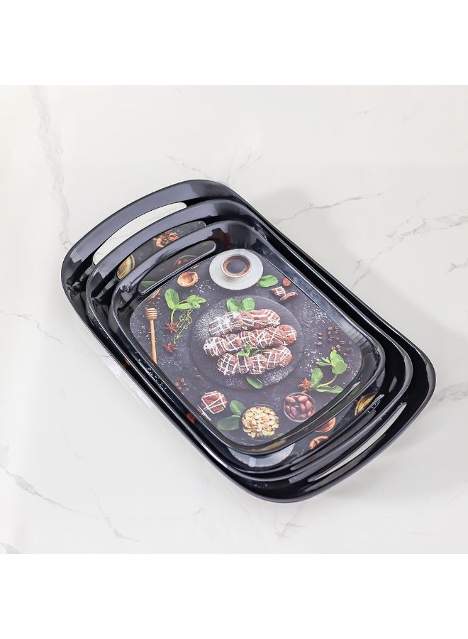 DANUBE HOME Comfort 3-Piece Melamine Tray Set Black – Durable, Lightweight & Stylish Serving Trays for Snacks, Tea, Breakfast & Parties, Perfect for Home, Cafes & Outdoor Use S-32X23Cm,M-38X27Cm,L-45X28Cm - Image 1