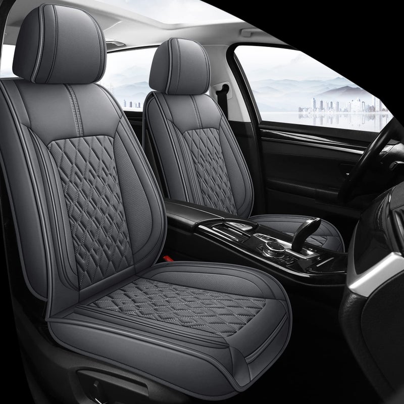 Pariitadin Leather Car Seat Covers Full Set Waterproof Breathable Faux Leather Automotive Seat Covers for Cars NonSlip Car Interior Covers Universal Fit Most Cars Sedans Trucks SUVs Gray