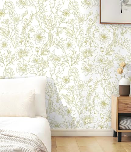 GloryTik Peel and Stick Wallpaper Floral Contact Paper Modern White and Gold Removable Self Adhesive Wall Paper for Bathroom Bedroom Cabinets Boho Vinyl Roll Papel Tapiz para Pared 17.3"x78.7" - Image 3