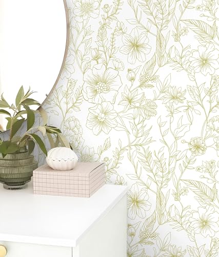 GloryTik Peel and Stick Wallpaper Floral Contact Paper Modern White and Gold Removable Self Adhesive Wall Paper for Bathroom Bedroom Cabinets Boho Vinyl Roll Papel Tapiz para Pared 17.3"x78.7" - Image 2