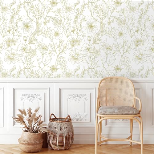 GloryTik Peel and Stick Wallpaper Floral Contact Paper Modern White and Gold Removable Self Adhesive Wall Paper for Bathroom Bedroom Cabinets Boho Vinyl Roll Papel Tapiz para Pared 17.3"x78.7" - Image 5