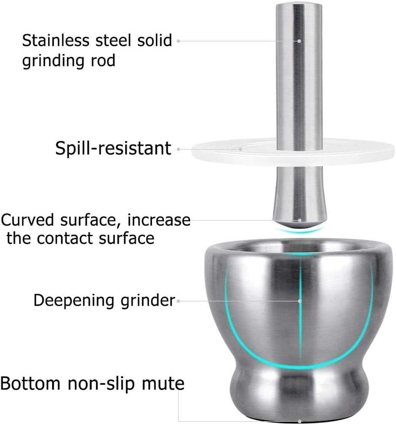 VBM Mortar and Pestle With Lid Stainless Steel okhli and musal Kitchen Masher Imam Dasta Kharal Okhli Spice Mixer for Kitchen - Image 4
