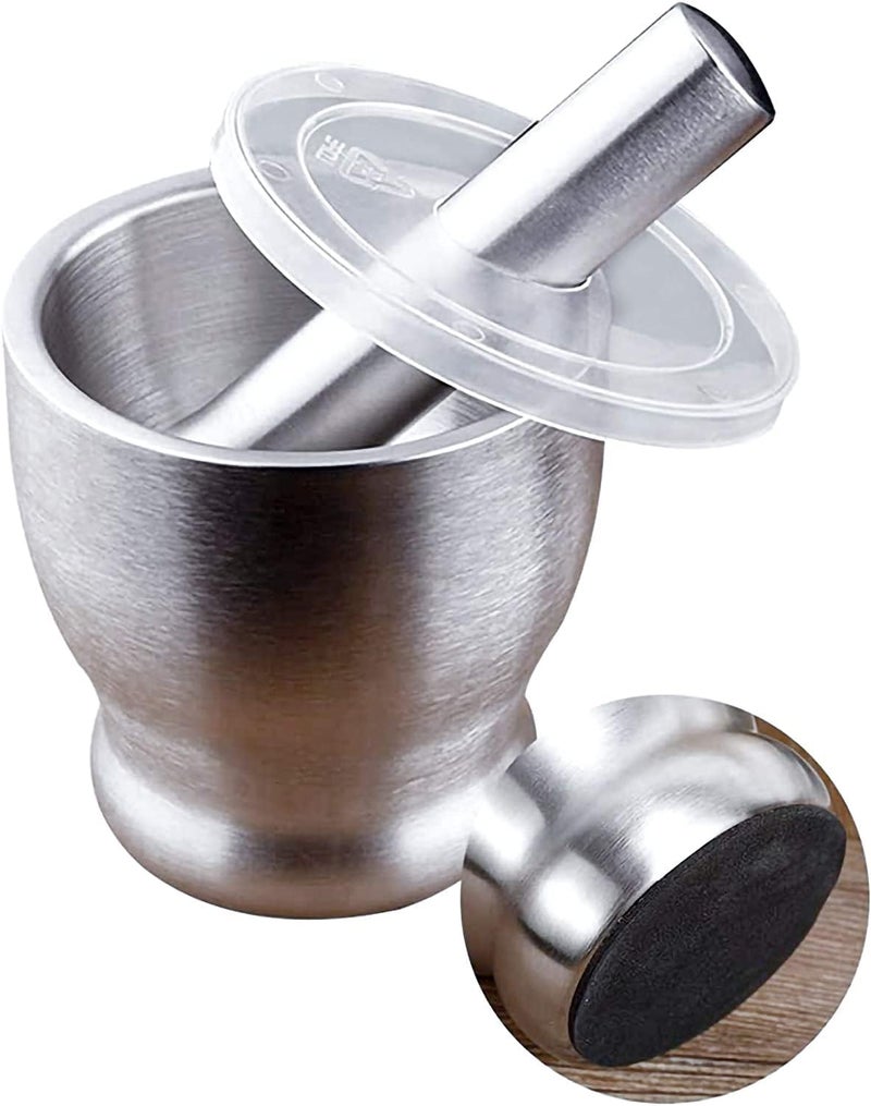 VBM Mortar and Pestle With Lid Stainless Steel okhli and musal Kitchen Masher Imam Dasta Kharal Okhli Spice Mixer for Kitchen - Image 1