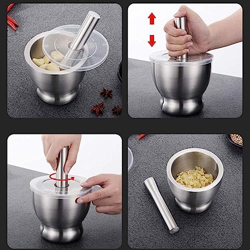 VBM Mortar and Pestle With Lid Stainless Steel okhli and musal Kitchen Masher Imam Dasta Kharal Okhli Spice Mixer for Kitchen - Image 5