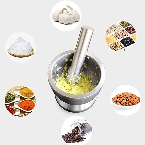 VBM Mortar and Pestle With Lid Stainless Steel okhli and musal Kitchen Masher Imam Dasta Kharal Okhli Spice Mixer for Kitchen - Image 3
