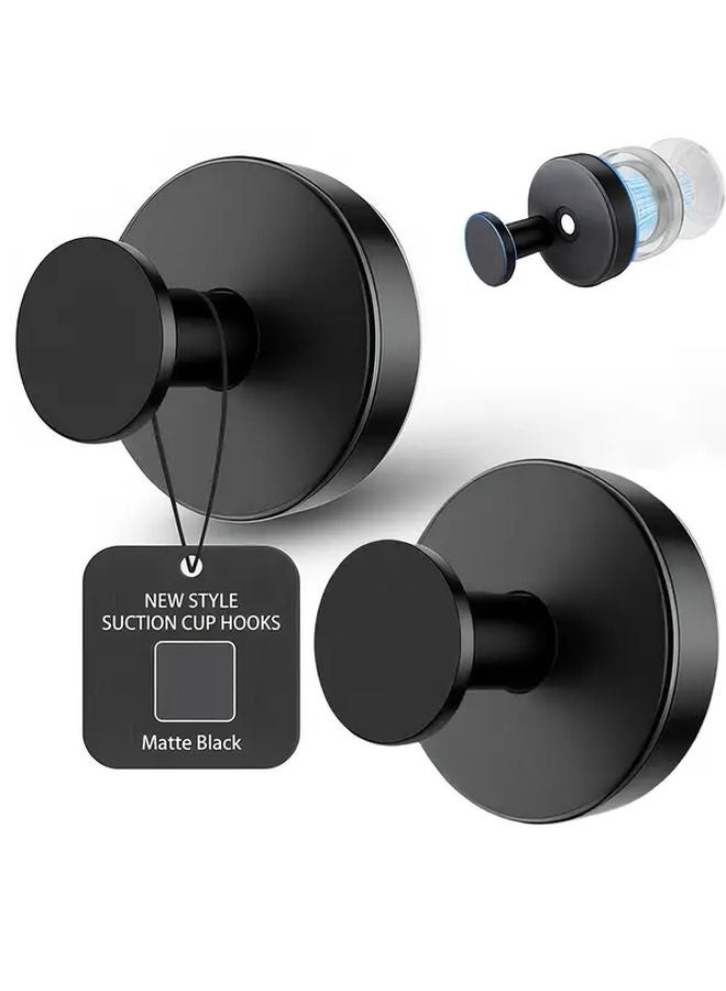 Stainless Steel 304 Suction Cup Hook Black 2pcs Strong Vacuum For Bathroom Kitchen - Image 1