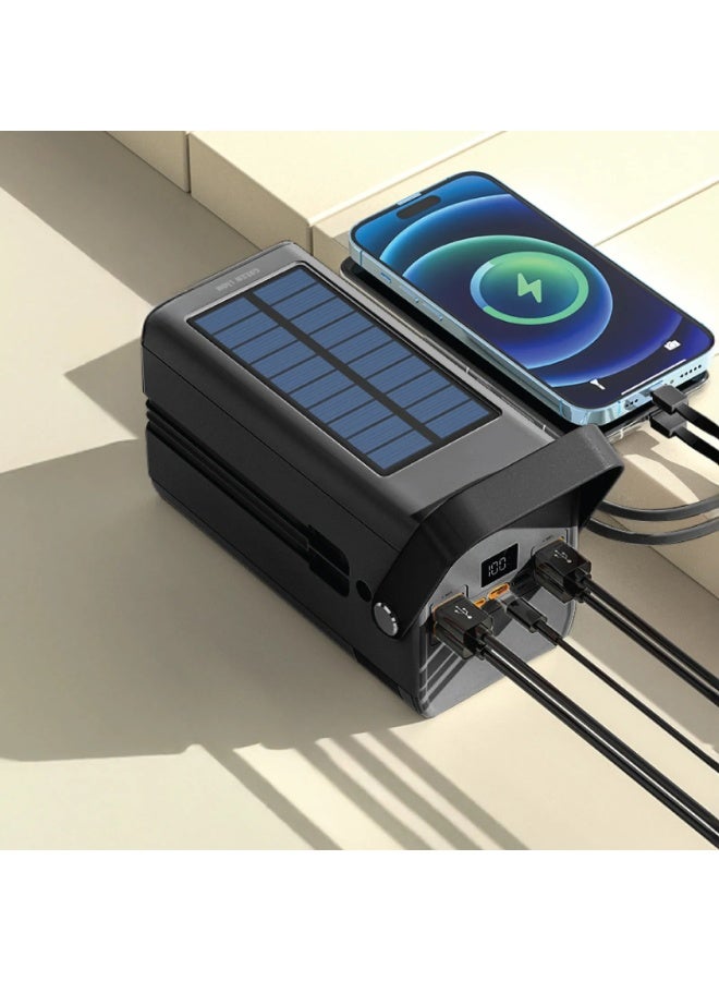 GREEN LION 100000mAh Solar X Power Bank PD 20W, Solar PowerBank with BuiltIn Cables (USB-A/2xUSB-C/Lightning) & Flashlight, USB-C & Lightning Input & Output, 4xUSB-A & 1xUSB-Micro Outputs, Digital Display, Portable Handle, Portable Power Station Ideal for Camping, Hiking and Outdoor Long Adventures - Black - Image 2
