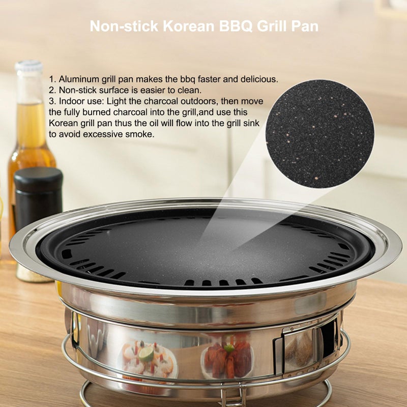 PHOJEWI Korean BBQ Grill Charcoal, Small Charcoal Grill 13.7 Inches Portable Grill Stainless Steel Barbecue Grill Tabletop kbbq grill Outdoor Indoor Camping - Image 2