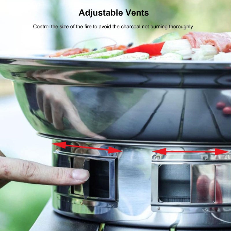 PHOJEWI Korean BBQ Grill Charcoal, Small Charcoal Grill 13.7 Inches Portable Grill Stainless Steel Barbecue Grill Tabletop kbbq grill Outdoor Indoor Camping - Image 3