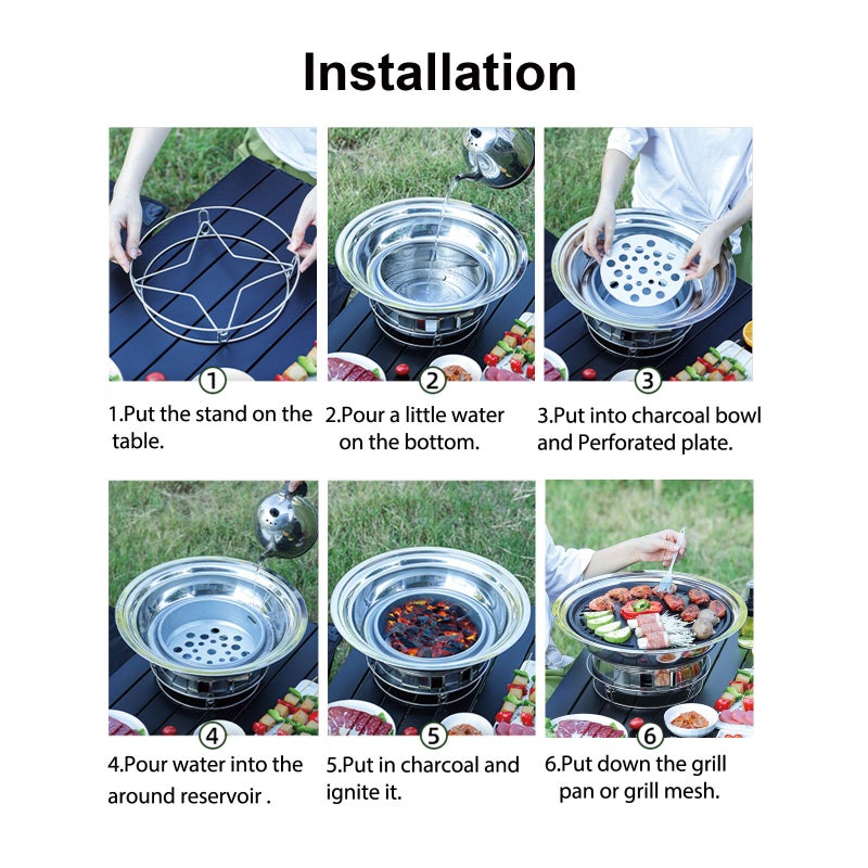 PHOJEWI Korean BBQ Grill Charcoal, Small Charcoal Grill 13.7 Inches Portable Grill Stainless Steel Barbecue Grill Tabletop kbbq grill Outdoor Indoor Camping - Image 4