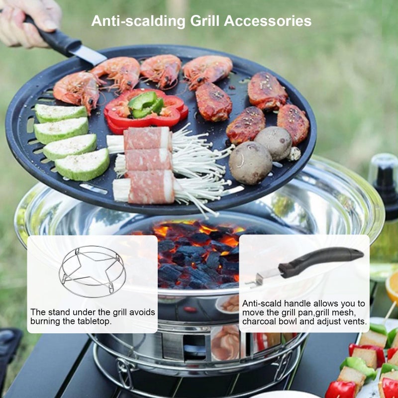 PHOJEWI Korean BBQ Grill Charcoal, Small Charcoal Grill 13.7 Inches Portable Grill Stainless Steel Barbecue Grill Tabletop kbbq grill Outdoor Indoor Camping - Image 5
