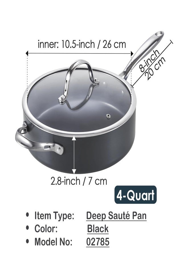 Cooks Standard 4-QT Nonstick Deep Sauté Pan with Lid, 10.5-inch Deep Frying Pan Hard Anodized Ceramic Nonstick Induction Cookware, Oven Safe Large Skillet Jumbo Cooker Sartén, Helper Handle, Black - Image 3