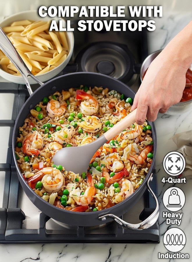 Cooks Standard 4-QT Nonstick Deep Sauté Pan with Lid, 10.5-inch Deep Frying Pan Hard Anodized Ceramic Nonstick Induction Cookware, Oven Safe Large Skillet Jumbo Cooker Sartén, Helper Handle, Black - Image 2