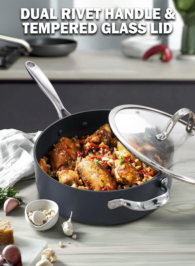 Cooks Standard 4-QT Nonstick Deep Sauté Pan with Lid, 10.5-inch Deep Frying Pan Hard Anodized Ceramic Nonstick Induction Cookware, Oven Safe Large Skillet Jumbo Cooker Sartén, Helper Handle, Black - Image 5