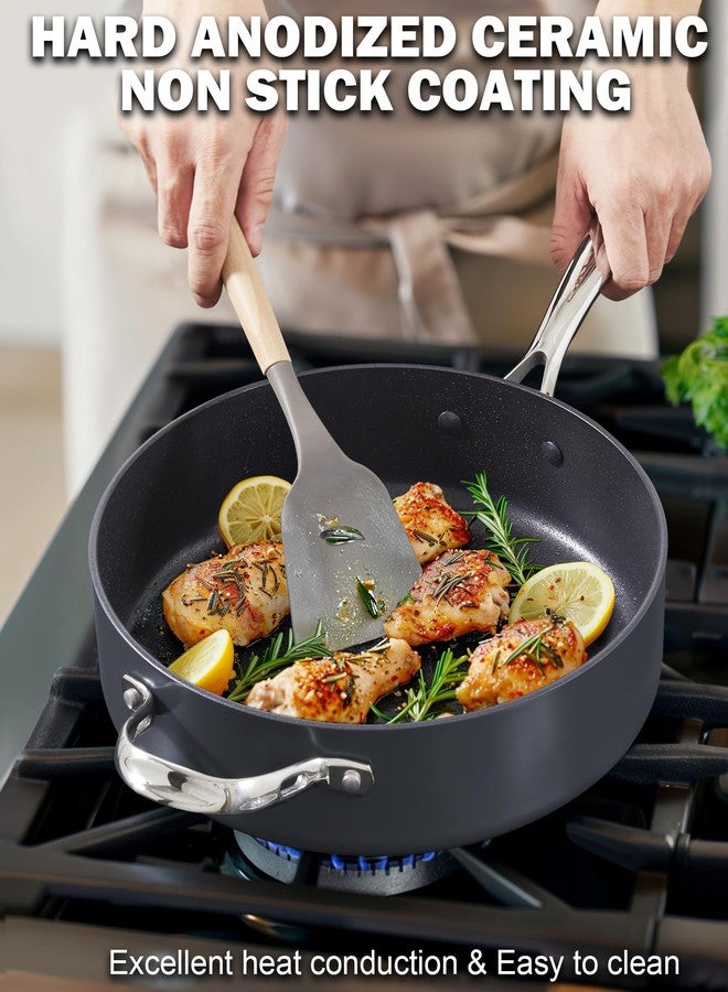 Cooks Standard 4-QT Nonstick Deep Sauté Pan with Lid, 10.5-inch Deep Frying Pan Hard Anodized Ceramic Nonstick Induction Cookware, Oven Safe Large Skillet Jumbo Cooker Sartén, Helper Handle, Black - Image 4