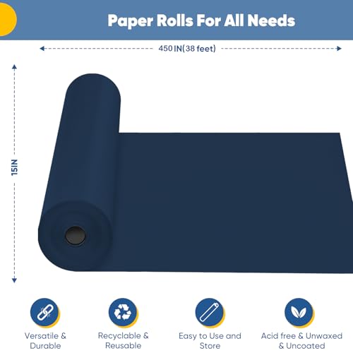 Donyang Navy Blue Wrapping Paper, 15"x450" Construction Bulletin Board Craft Art Decorative Paper, Eid Father's Day Birthday Bouquet Flower Gift Wrap for Men Dad Him, Florist Supplies for Packing Shipping - Image 2
