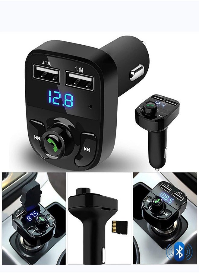 Wireless FM Transmitter and Car Charger With RGB Light, Flash Energy, in-car charger with Bluetooth FM Transmitter Car Radio Adapter Bluetooth Transmitter for Car Radio Handsfree 2 USB Ports Car Music Player Supports TF Card USB Disk