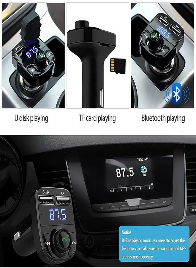 Wireless FM Transmitter and Car Charger With RGB Light, Flash Energy, in-car charger with Bluetooth FM Transmitter Car Radio Adapter Bluetooth Transmitter for Car Radio Handsfree 2 USB Ports Car Music Player Supports TF Card USB Disk