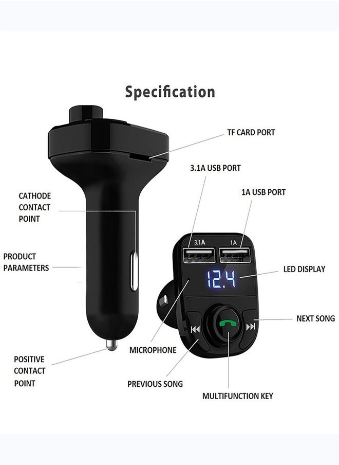 Wireless FM Transmitter and Car Charger With RGB Light, Flash Energy, in-car charger with Bluetooth FM Transmitter Car Radio Adapter Bluetooth Transmitter for Car Radio Handsfree 2 USB Ports Car Music Player Supports TF Card USB Disk