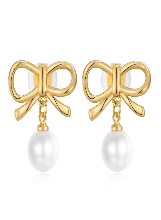 WOWORAMA Pearl Bow Clip On Earrings for Women Dainty Gold Bow Clips Earrings Simple Trendy Pearl Clip-On Earring Non Pierced Jewelry - Image 1