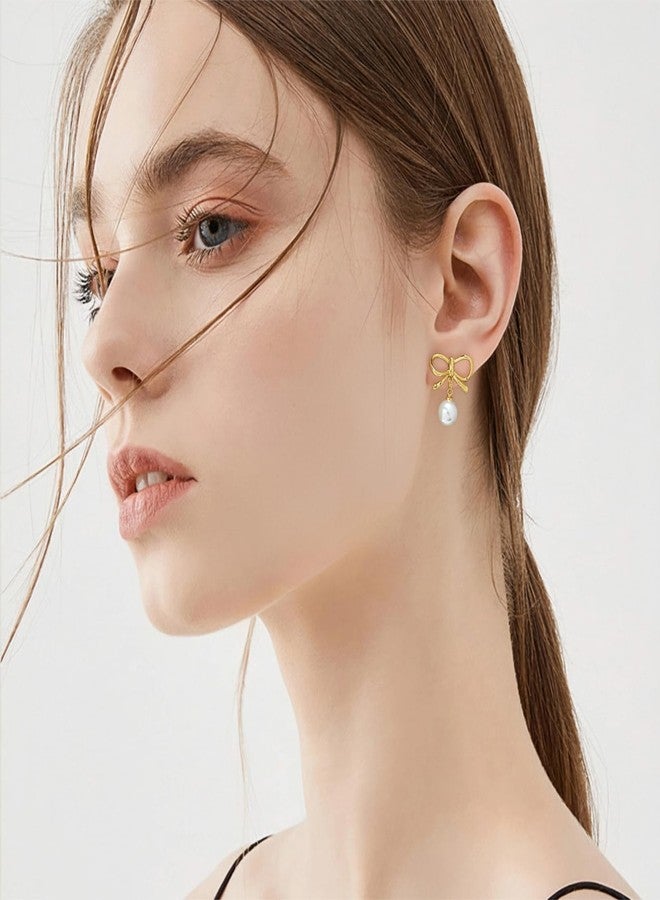 WOWORAMA Pearl Bow Clip On Earrings for Women Dainty Gold Bow Clips Earrings Simple Trendy Pearl Clip-On Earring Non Pierced Jewelry - Image 2