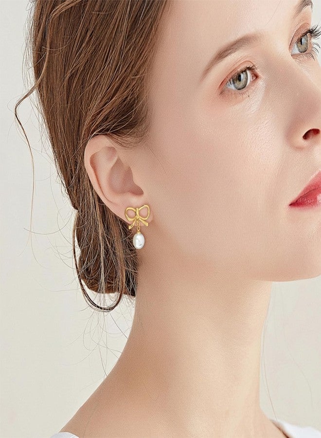 WOWORAMA Pearl Bow Clip On Earrings for Women Dainty Gold Bow Clips Earrings Simple Trendy Pearl Clip-On Earring Non Pierced Jewelry - Image 4