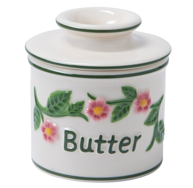 Butter Bell The Original Butter Bell crock by L Tremain a Countertop French Ceramic Butter Dish Keeper for Spreadable Butter La Fleur Collection Hand Painted Raised Floral